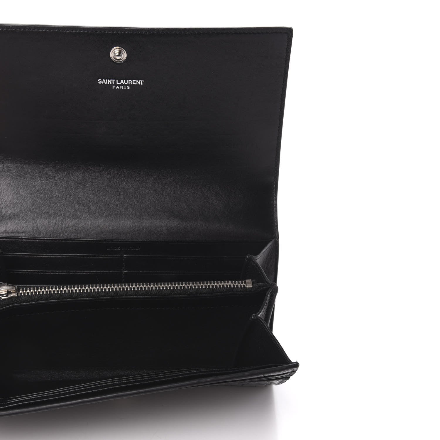 Saint Laurent Calfskin Crocodile Embossed Monogram Flap Wallet Black 5 of 7