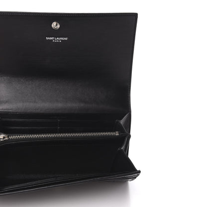 Saint Laurent Calfskin Crocodile Embossed Monogram Flap Wallet Black 5 of 7