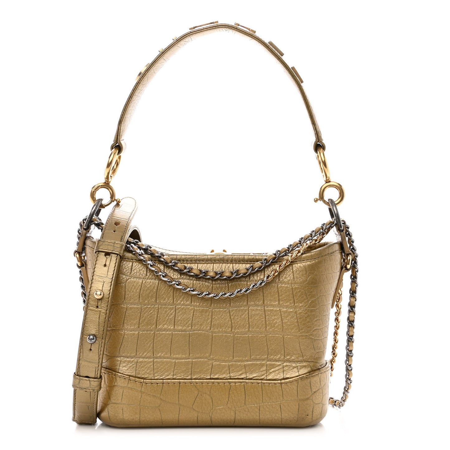 Metallic Calfskin Crocodile Embossed Cocodile Small Gabrielle Hobo Gold