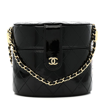 Chanel Patent Quilted Round Clutch With Chain Black 1 of 12