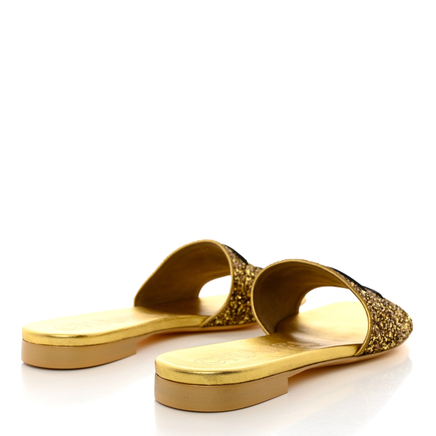 Chanel Glitter Fabric CC Mules 40 Gold Black 3 of 10