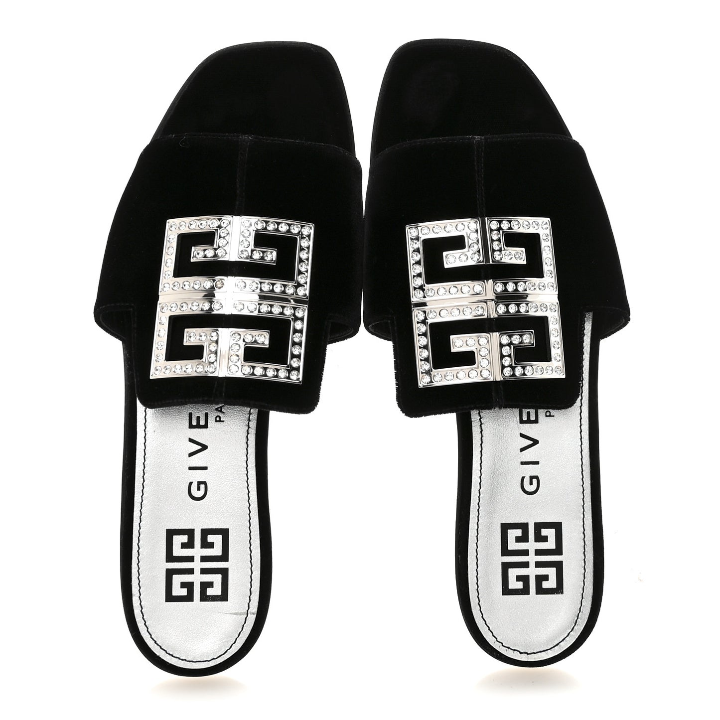 Velvet Crystal 4G Flat Sandals 36.5 Black