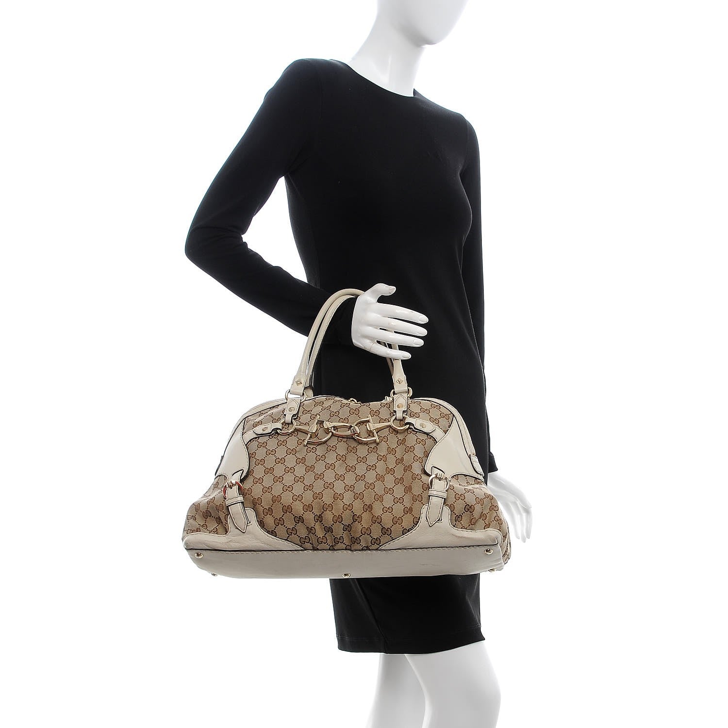Gucci Monogram Medium Horsebit Nail Boston Off White 2 of 13