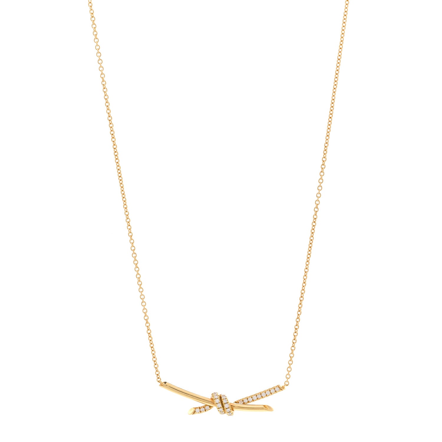 Tiffany 18K Yellow Gold Diamond Knot Necklace 1 of 5