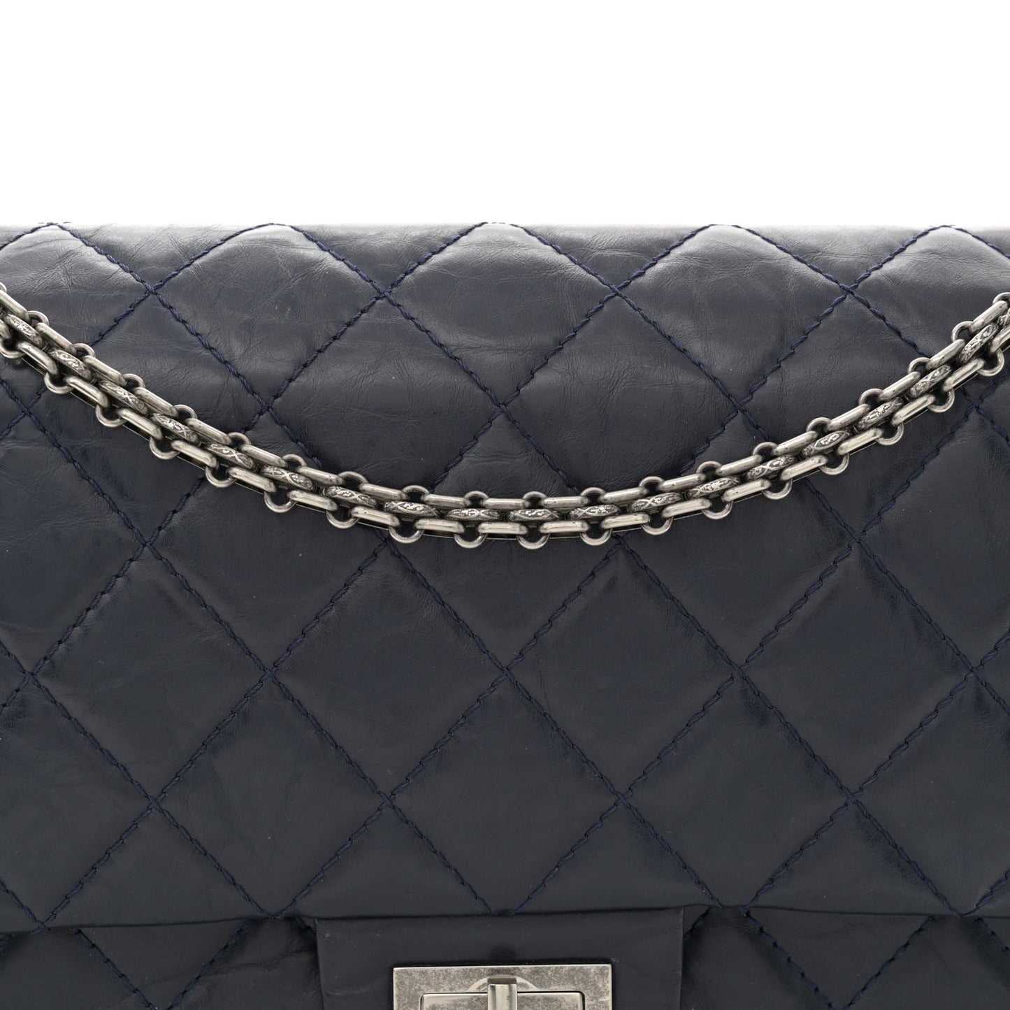 Aged Calfskin Quilted 2.55 Reissue 227 Flap Navy Blue