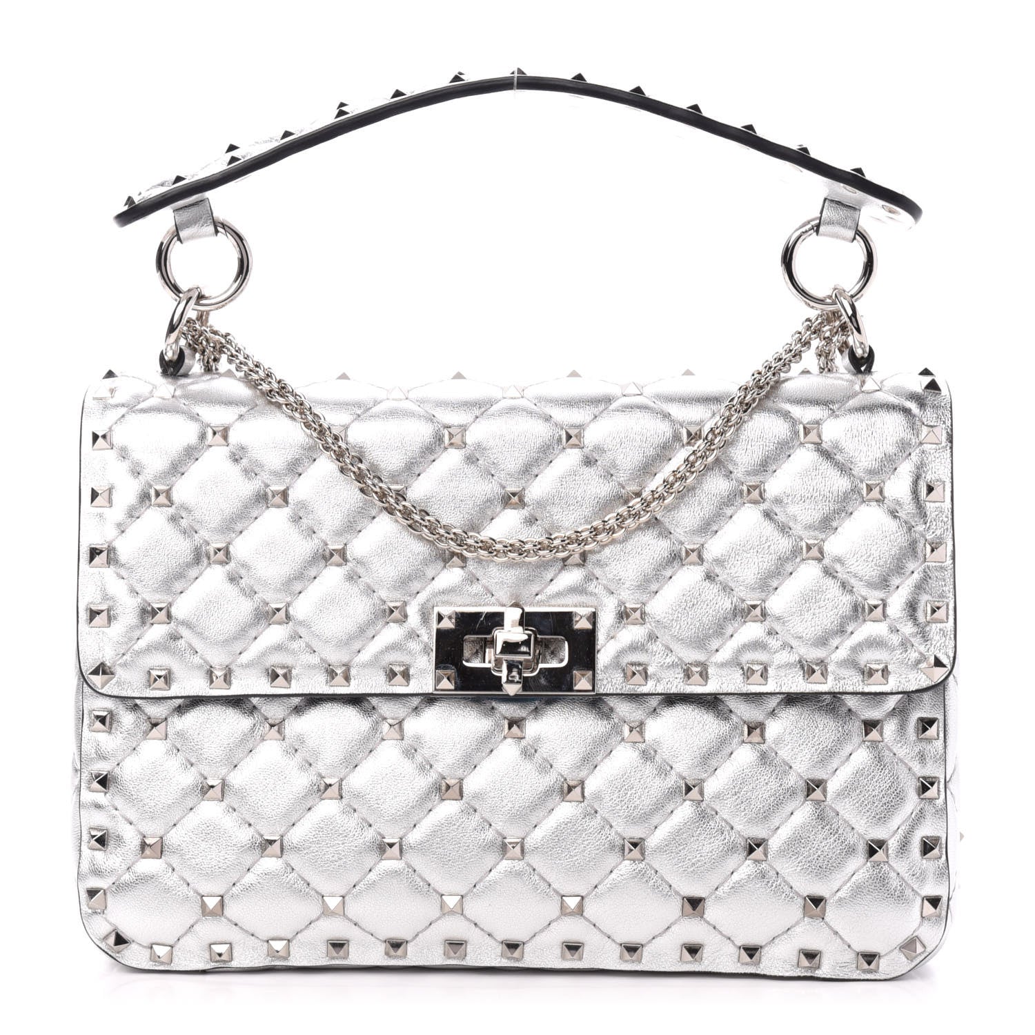 Valentino Garavani Metallic Nappa Medium Rockstud Spike Shoulder Bag Silver 1 of 10