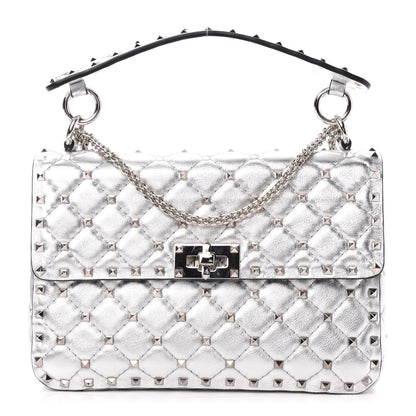 Valentino Garavani Metallic Nappa Medium Rockstud Spike Shoulder Bag Silver 1 of 10