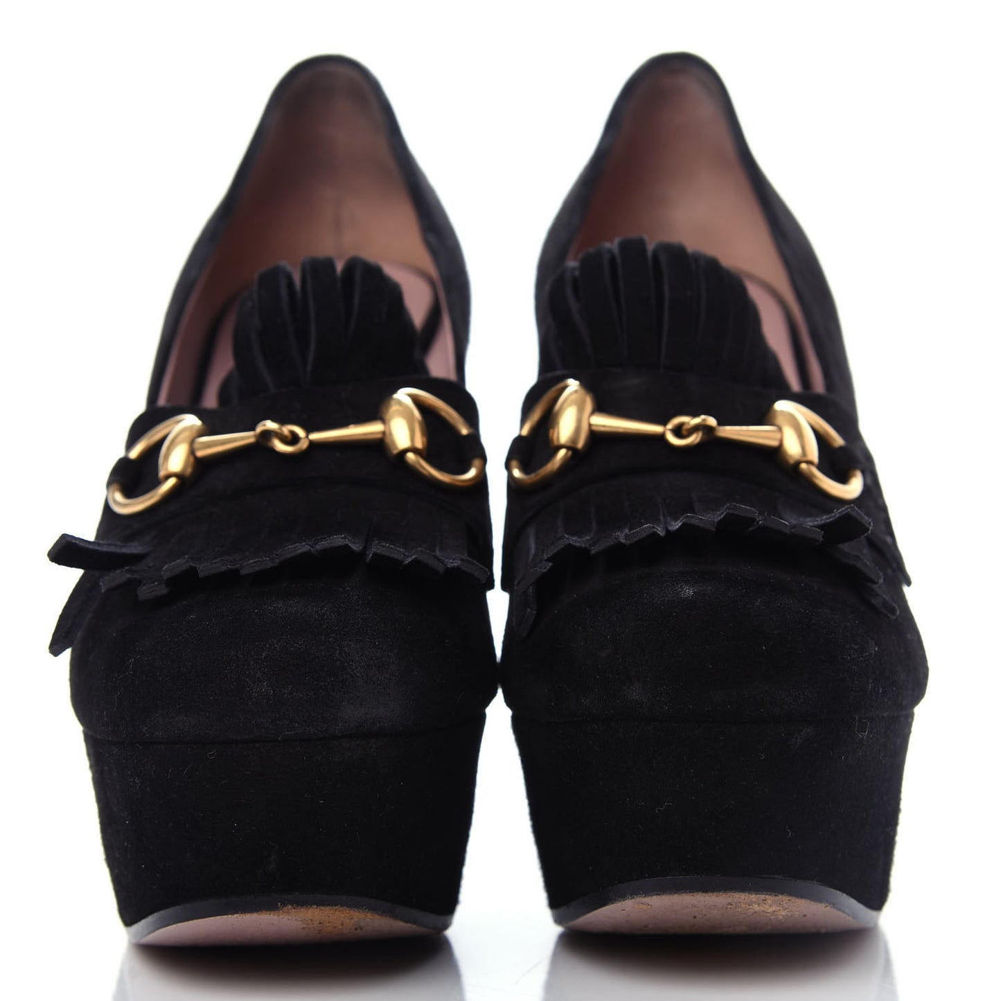 Kid Scamosciato Horsebit Fringe Loafer Pumps 37.5 Black
