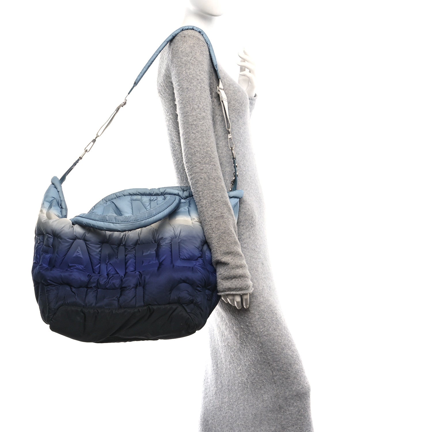 Chanel Nylon Embossed Doudoune Bowling Bag Blue White 2 of 10