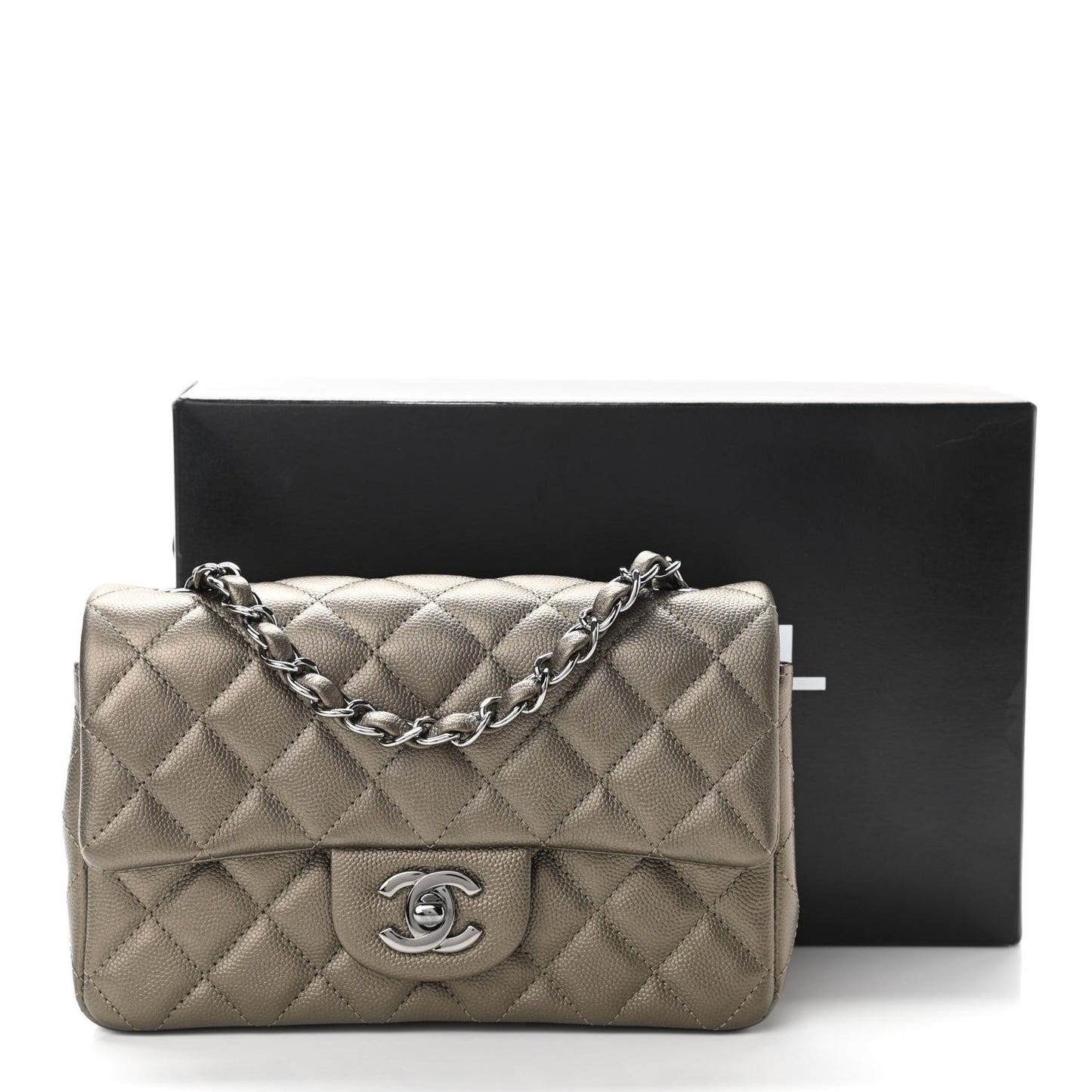 Iridescent Caviar Quilted Mini Rectangular Flap Bronze