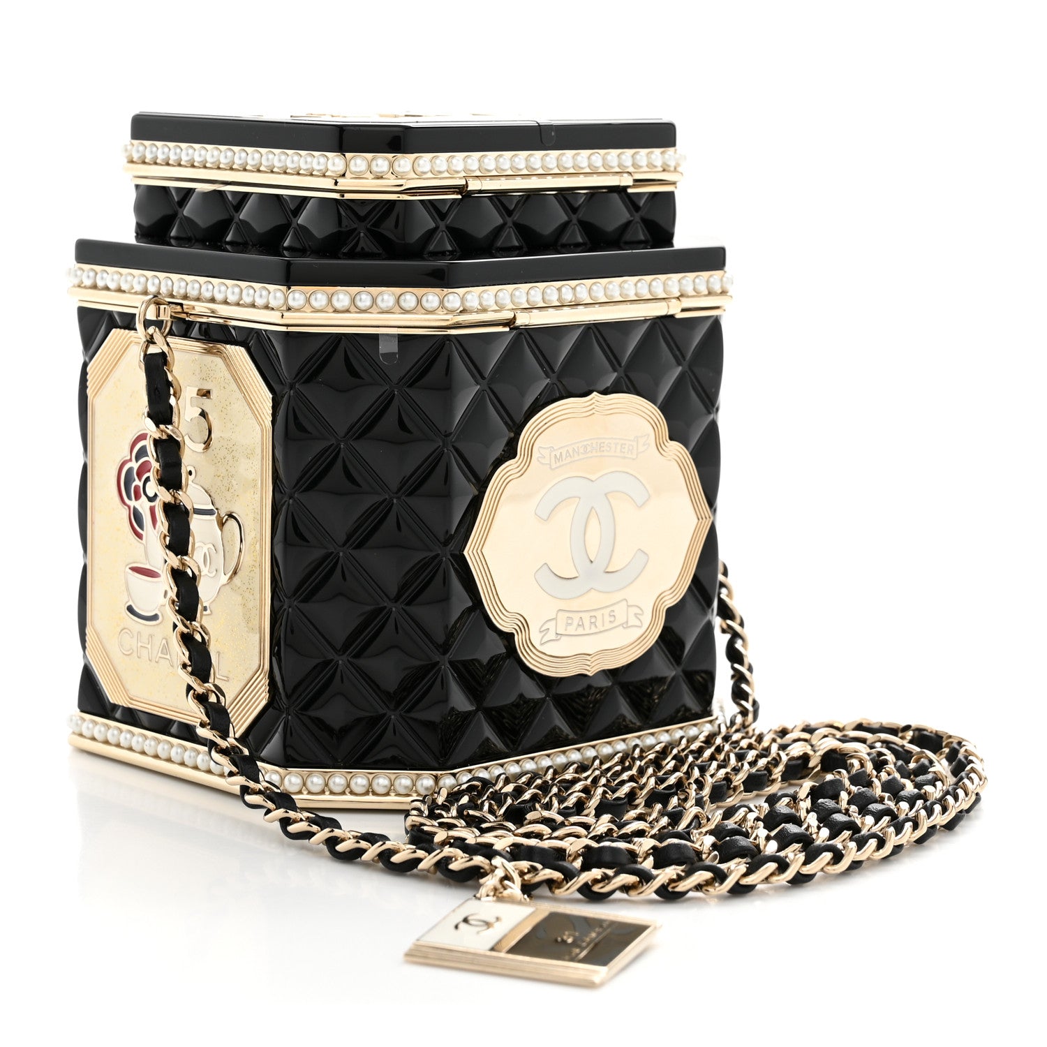 Chanel Resin Pearl Enamel Tea Box Minaudiere Black Gold 3 of 12