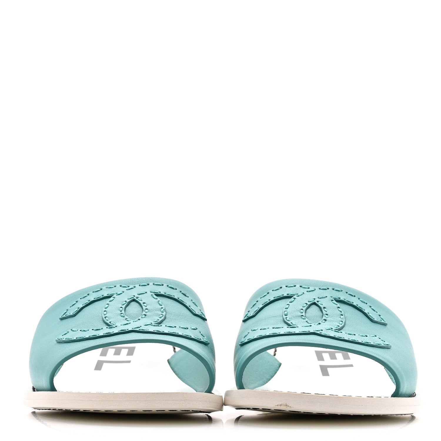 Chanel Calfskin CC Mules 39 Turquoise White 3 of 10