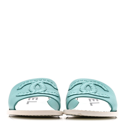 Chanel Calfskin CC Mules 39 Turquoise White 3 of 10