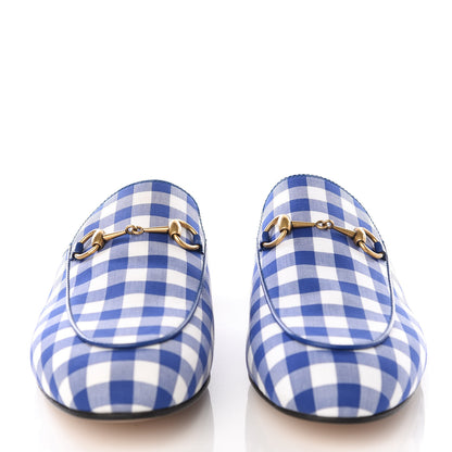 Gucci Cotton Gingham Womens Princetown Slippers 38 White Blue 2 of 11