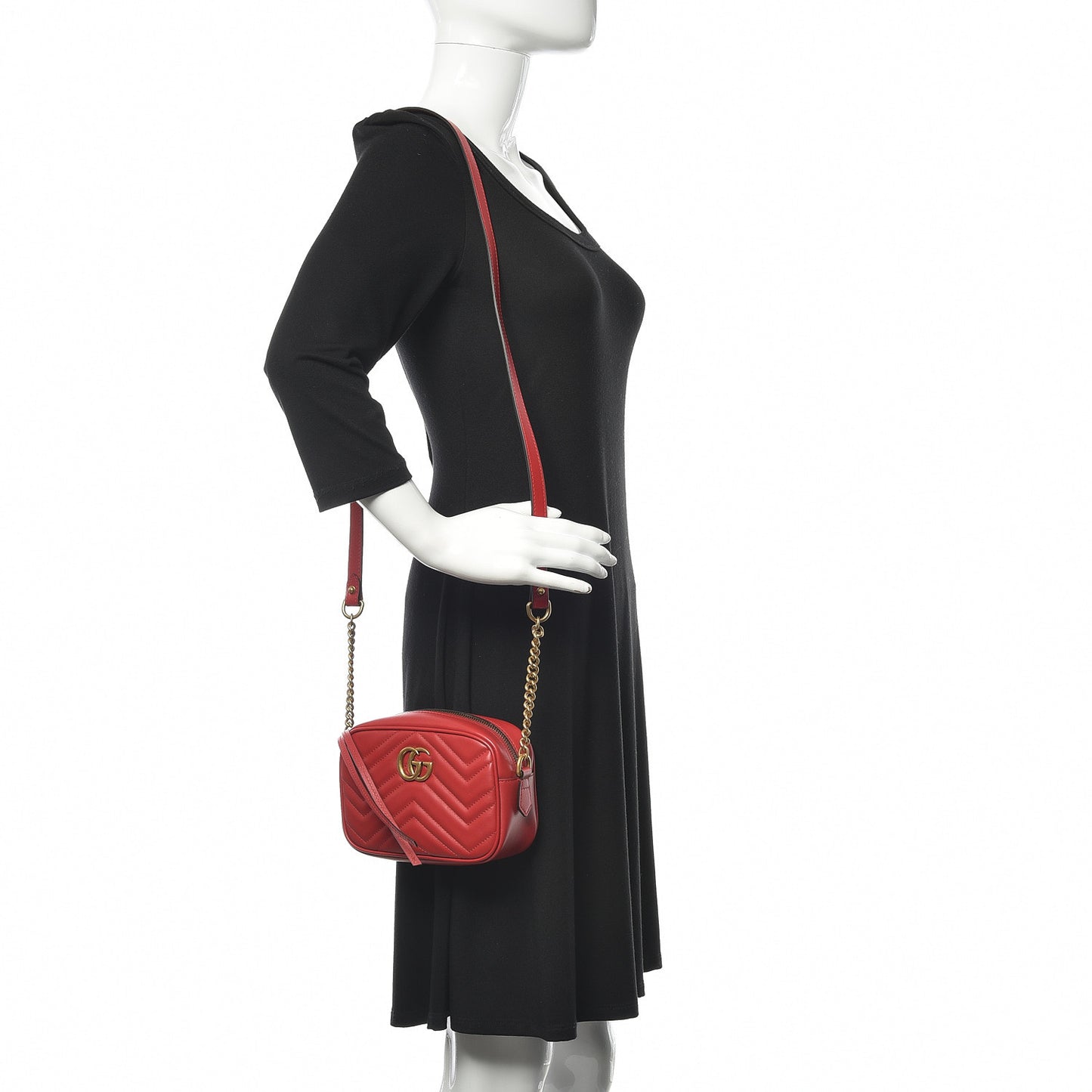 Calfskin Matelasse Mini GG Marmont Chain Shoulder Bag Hibiscus Red