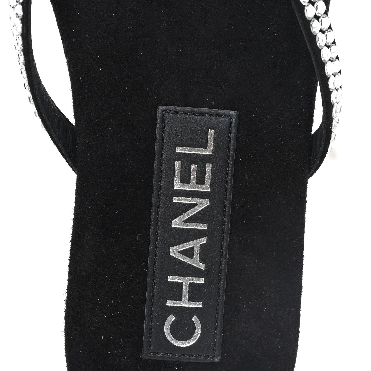 Suede Kidskin Strass CC Thong Sandals 36 Black