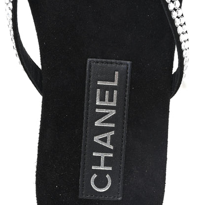 Chanel Suede Kidskin Strass CC Thong Sandals 36 Black 8 of 10