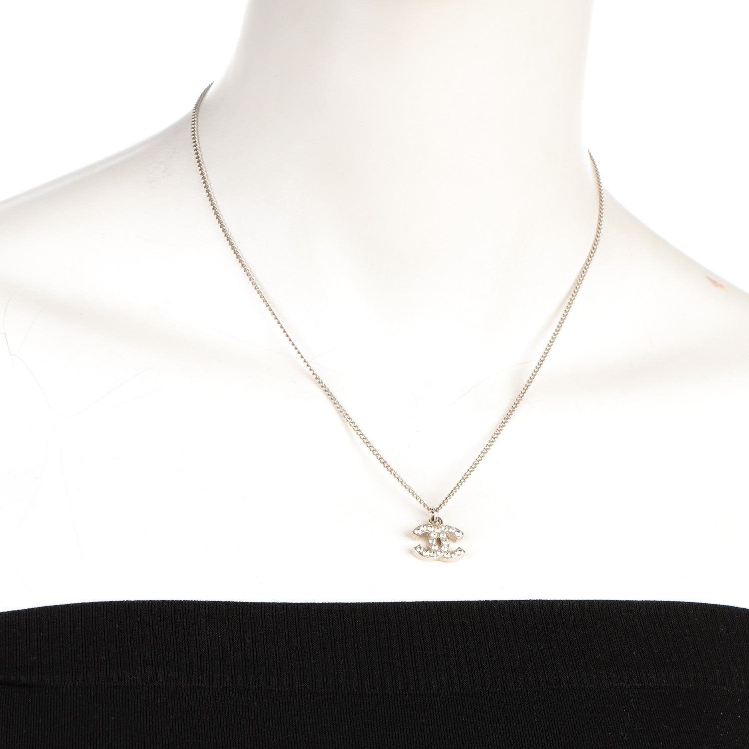 Chanel Crystal Timeless CC Necklace Silver 2 of 5
