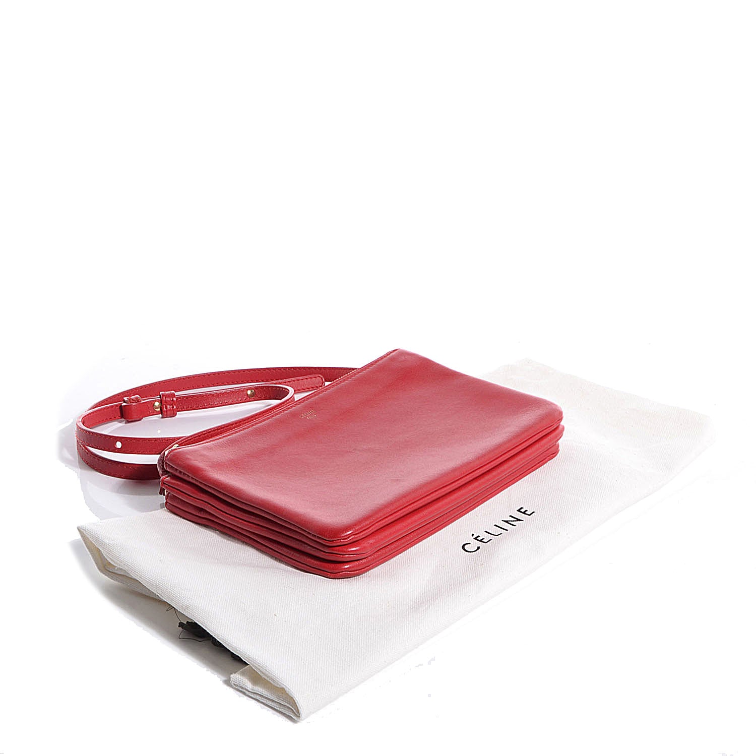 Celine Lambskin Small Trio Crossbody Bag Red 4 of 7