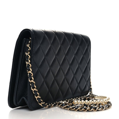 Chanel Iridescent Lambskin Quilted Pearl Wallet On Chain WOC Black 3 of 14