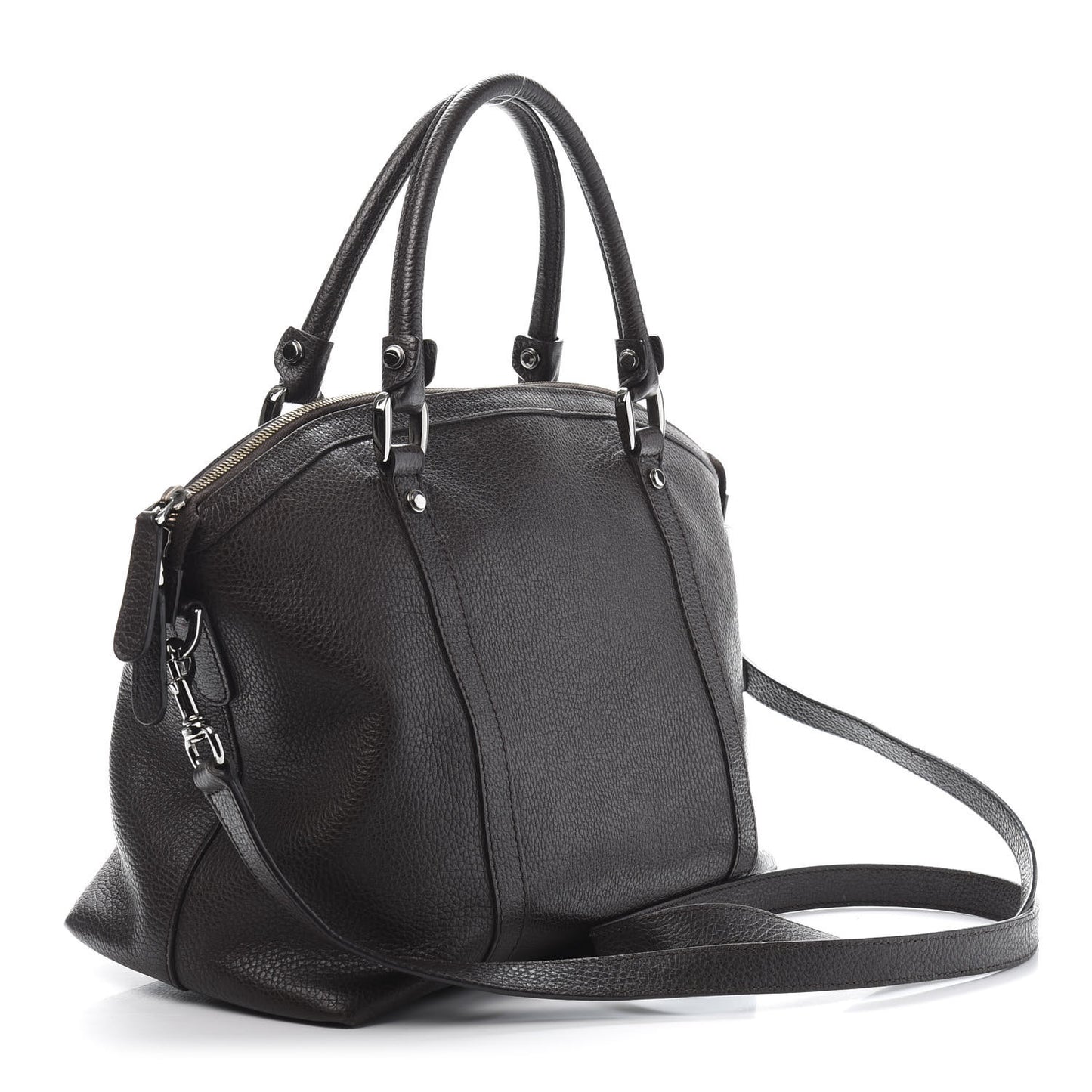 Pebbled Calfskin Medium GG Convertible Dome Satchel Dark Brown