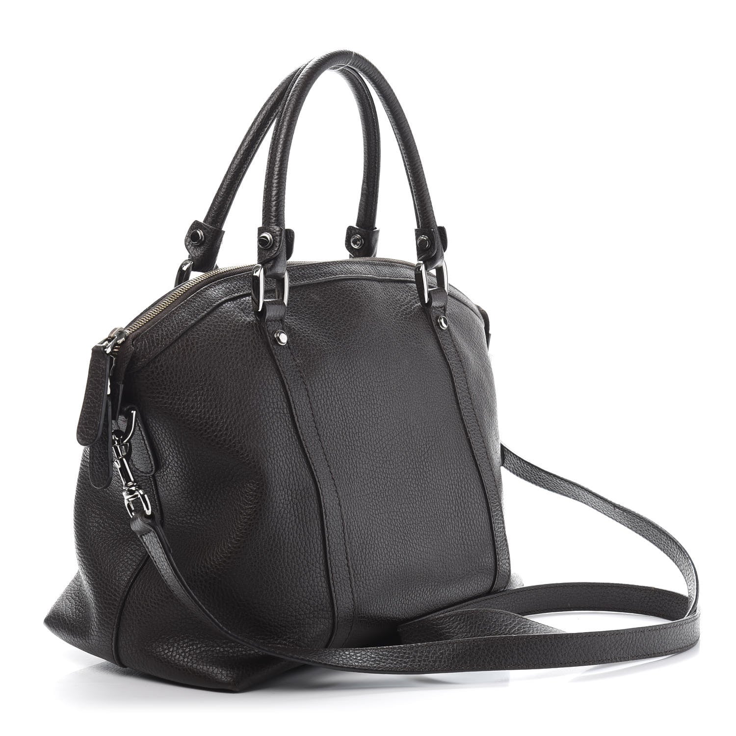 Gucci Pebbled Calfskin Medium GG Convertible Dome Satchel Dark Brown 4 of 17