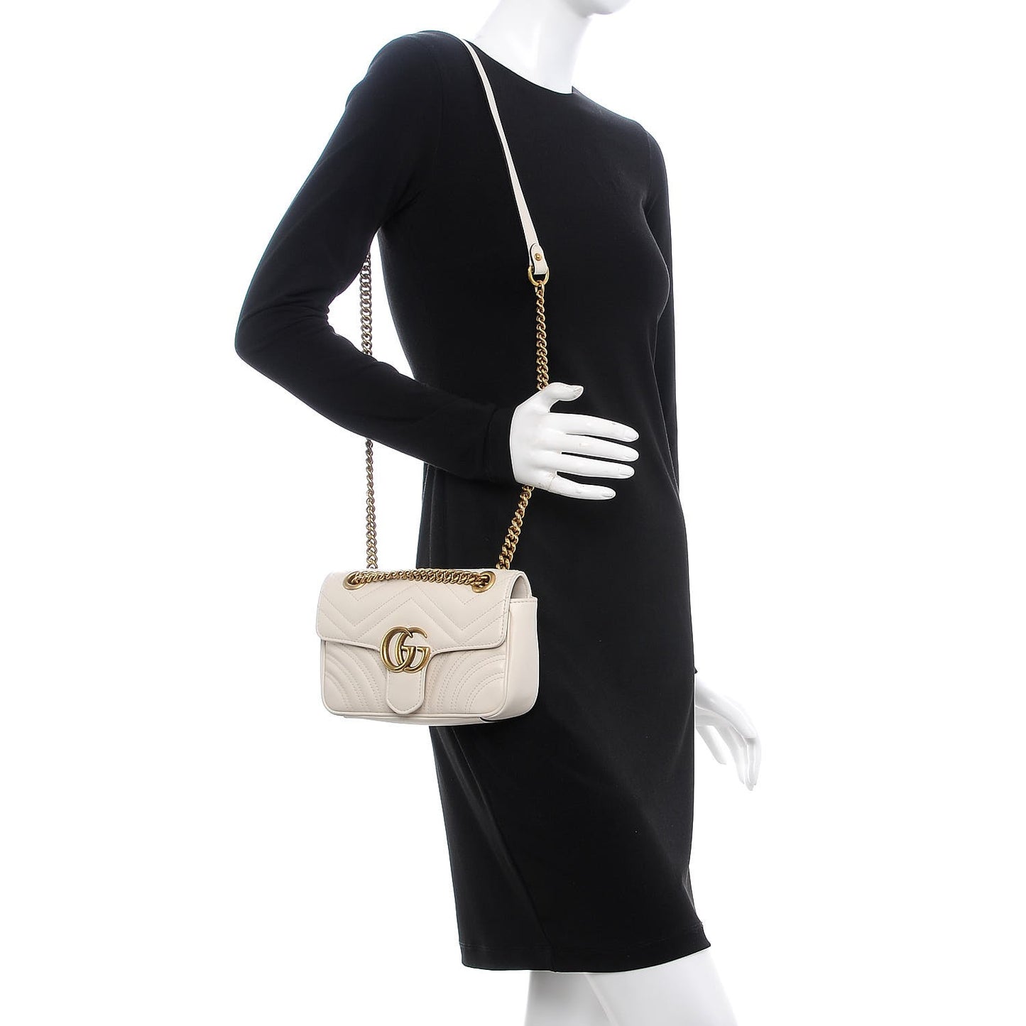 Calfskin Matelasse Mini GG Marmont Shoulder Bag White