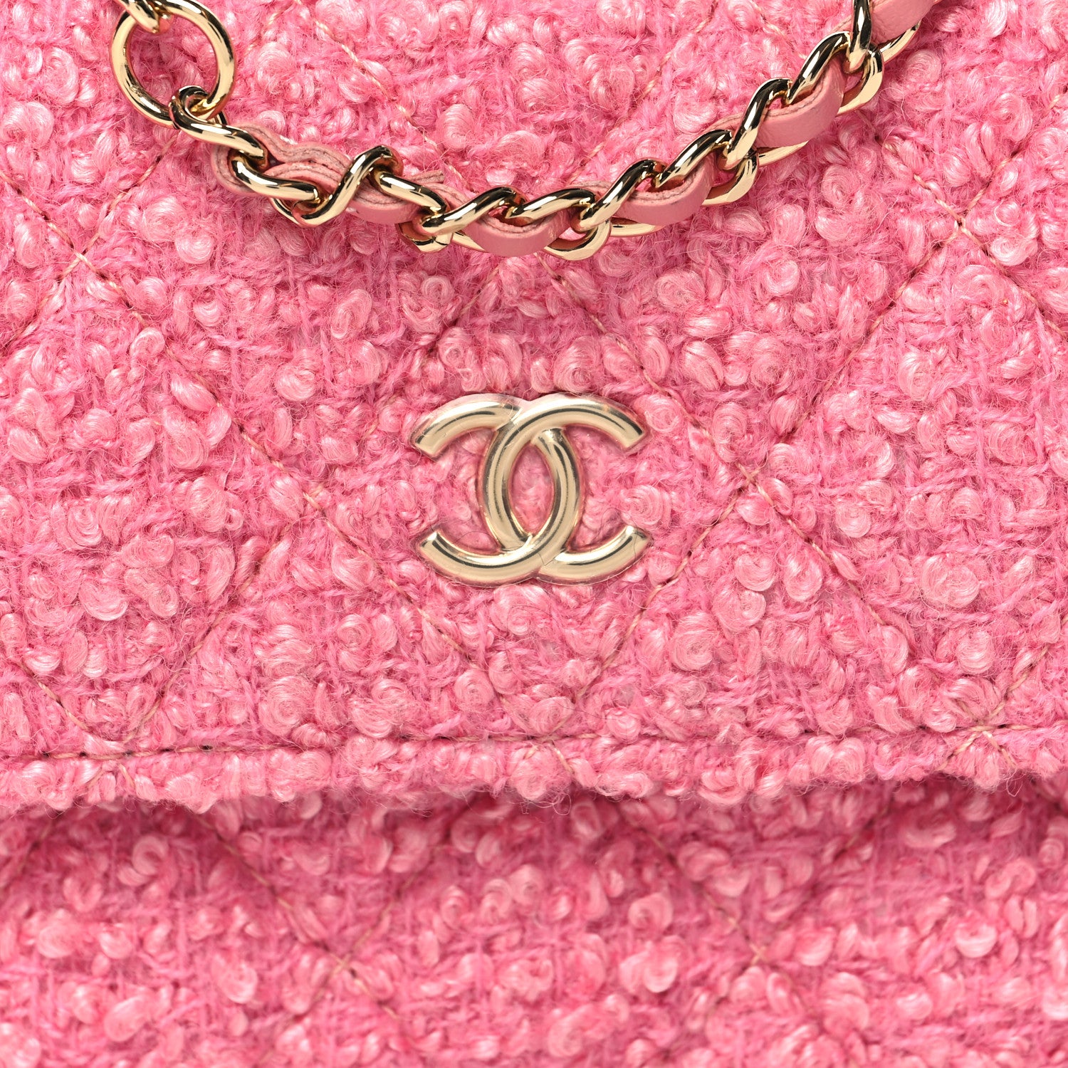Chanel Tweed Quilted Flap Chain Waist Bag Pink 9 of 12