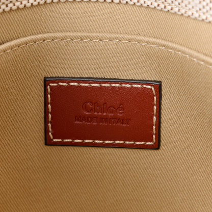 Chloe Cotton Calfskin Small Woody Ribbon Tote With Strap White Brown 7 of 12