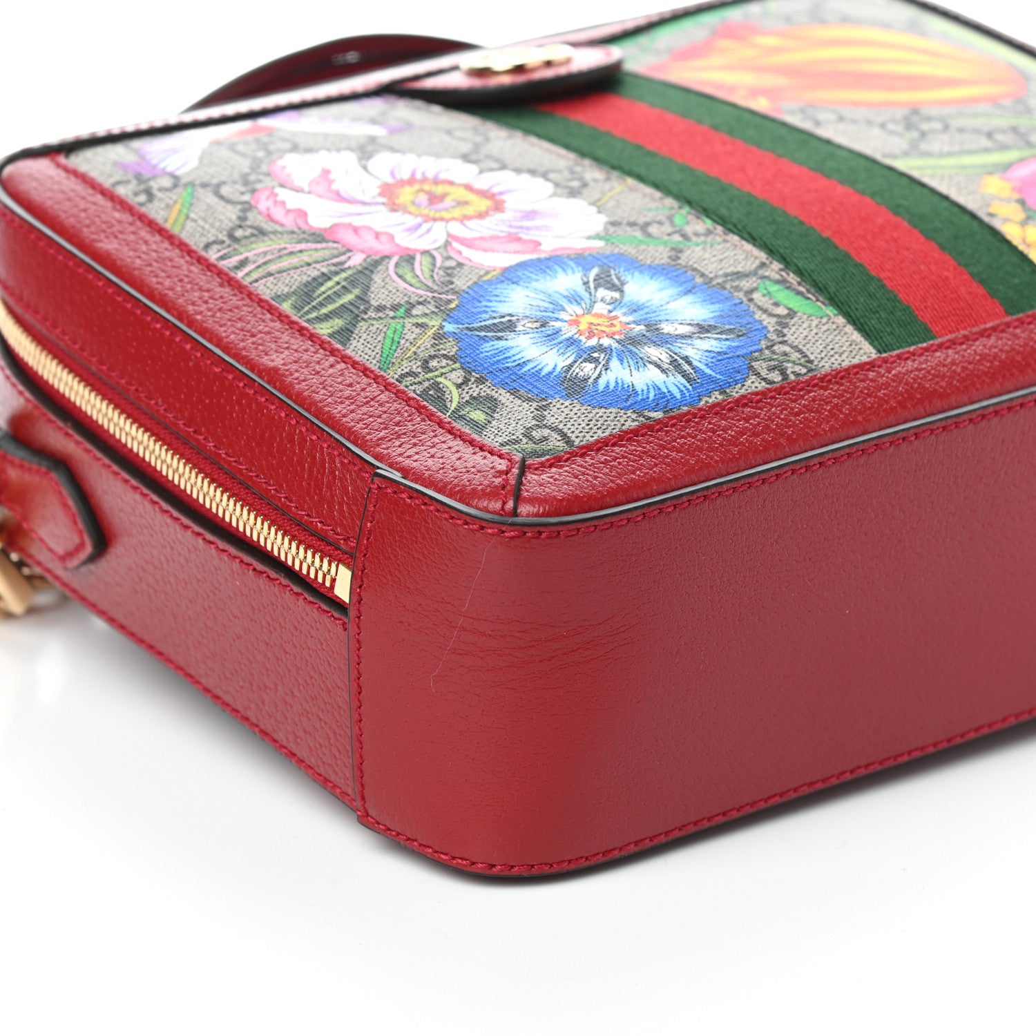 Gucci GG Supreme Monogram Flora Web Small Ophidia Top Handle Shoulder Bag Hibiscus Red 8 of 9