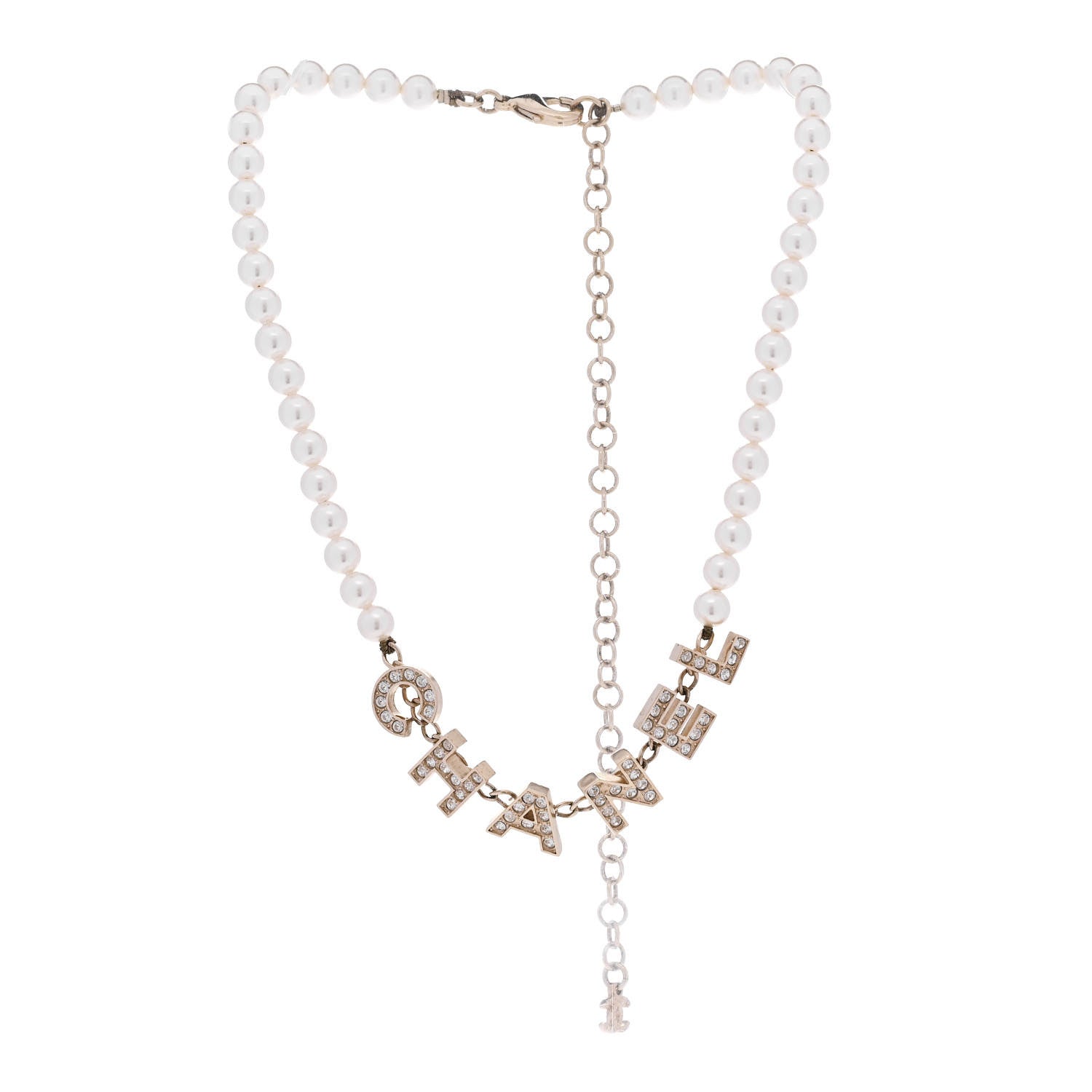 Chanel Pearl Crystal CC Logo Short Necklace Gold 3 of 6