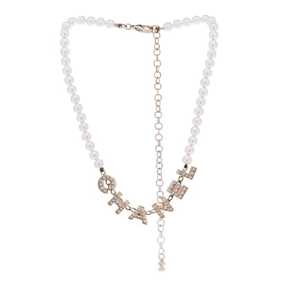 Chanel Pearl Crystal CC Logo Short Necklace Gold 3 of 6