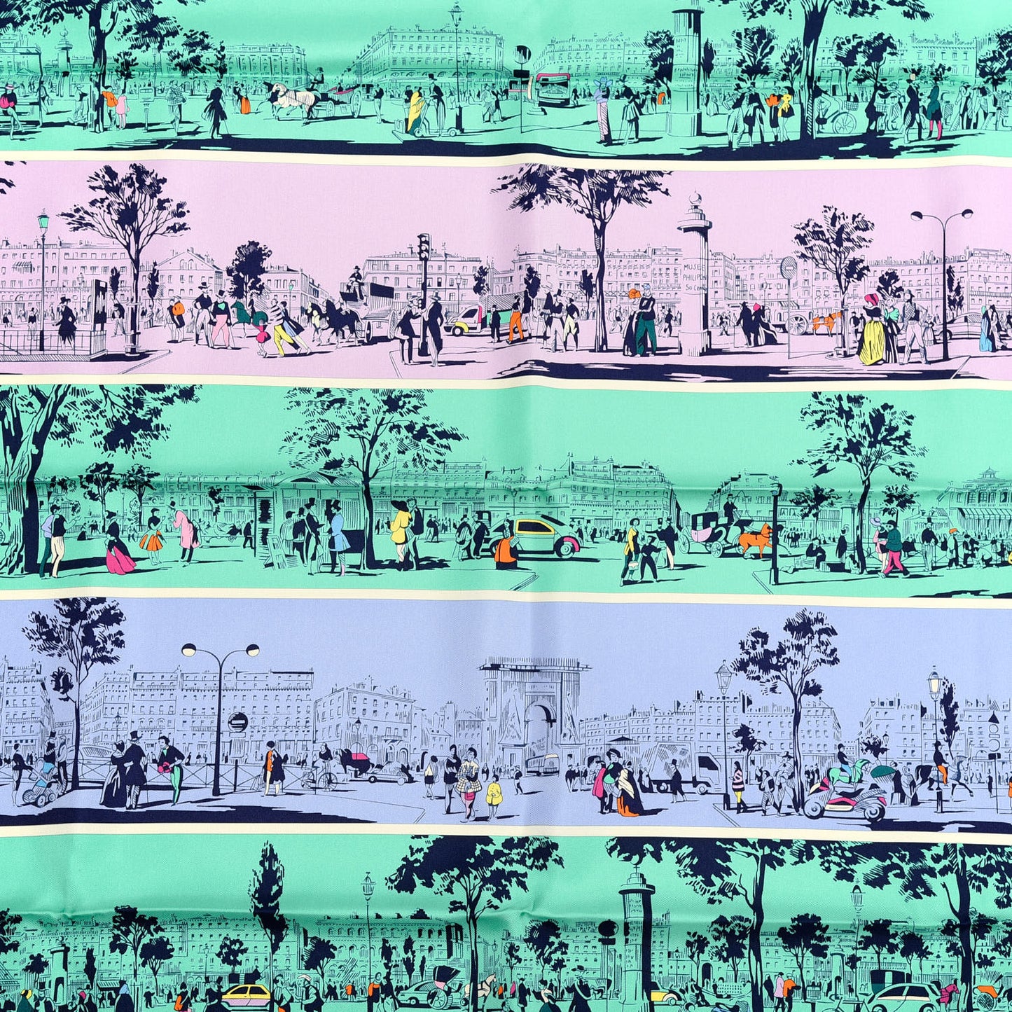 Silk A l'Ombre des Boulevards Scarf 90 Rose Vif Vert Bleu