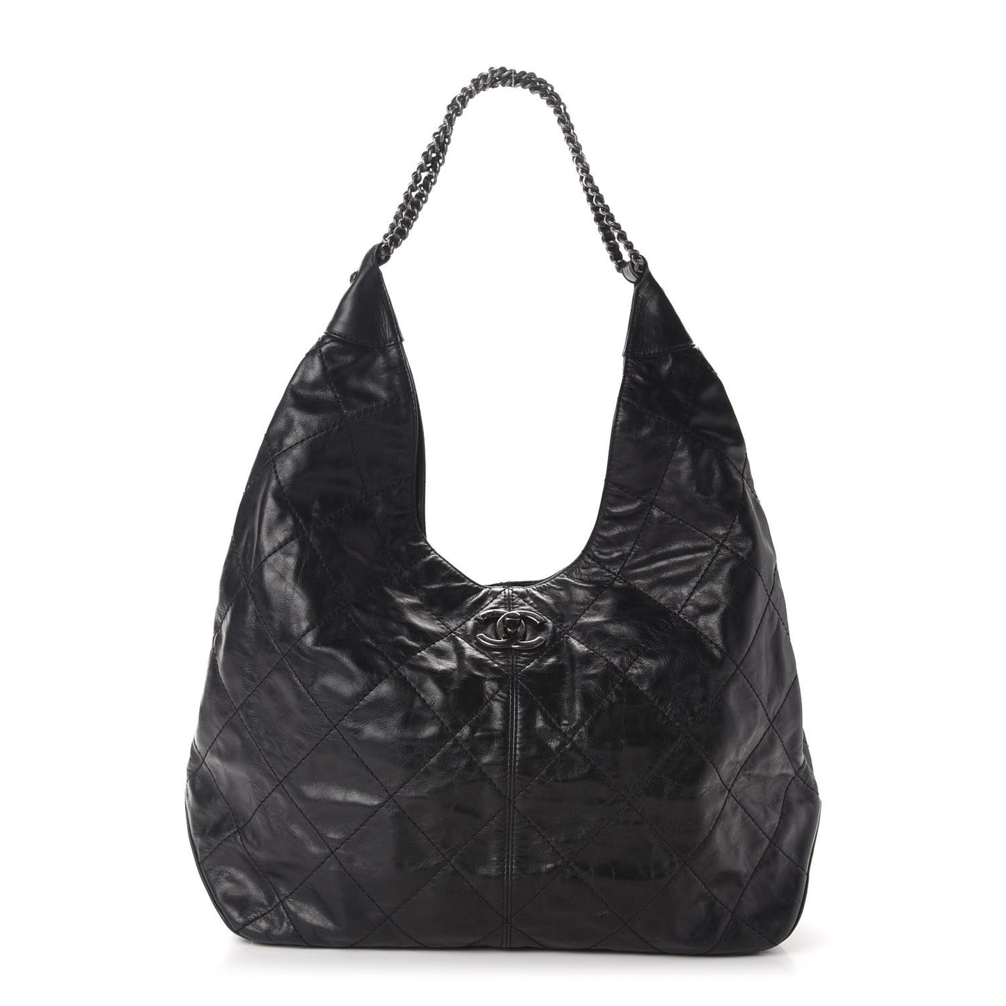 Aged Calfskin Quilted Coco Supple Hobo Black
