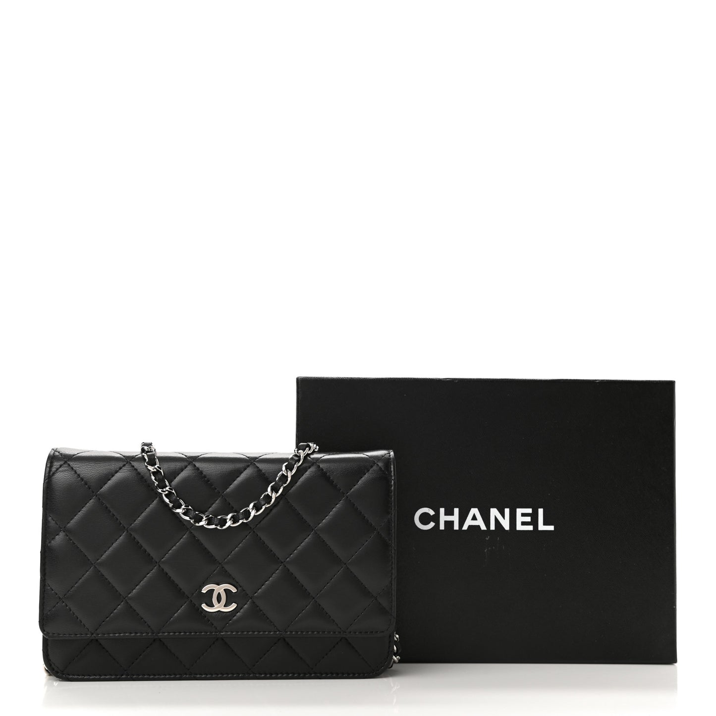 Lambskin Quilted Wallet On Chain WOC Black