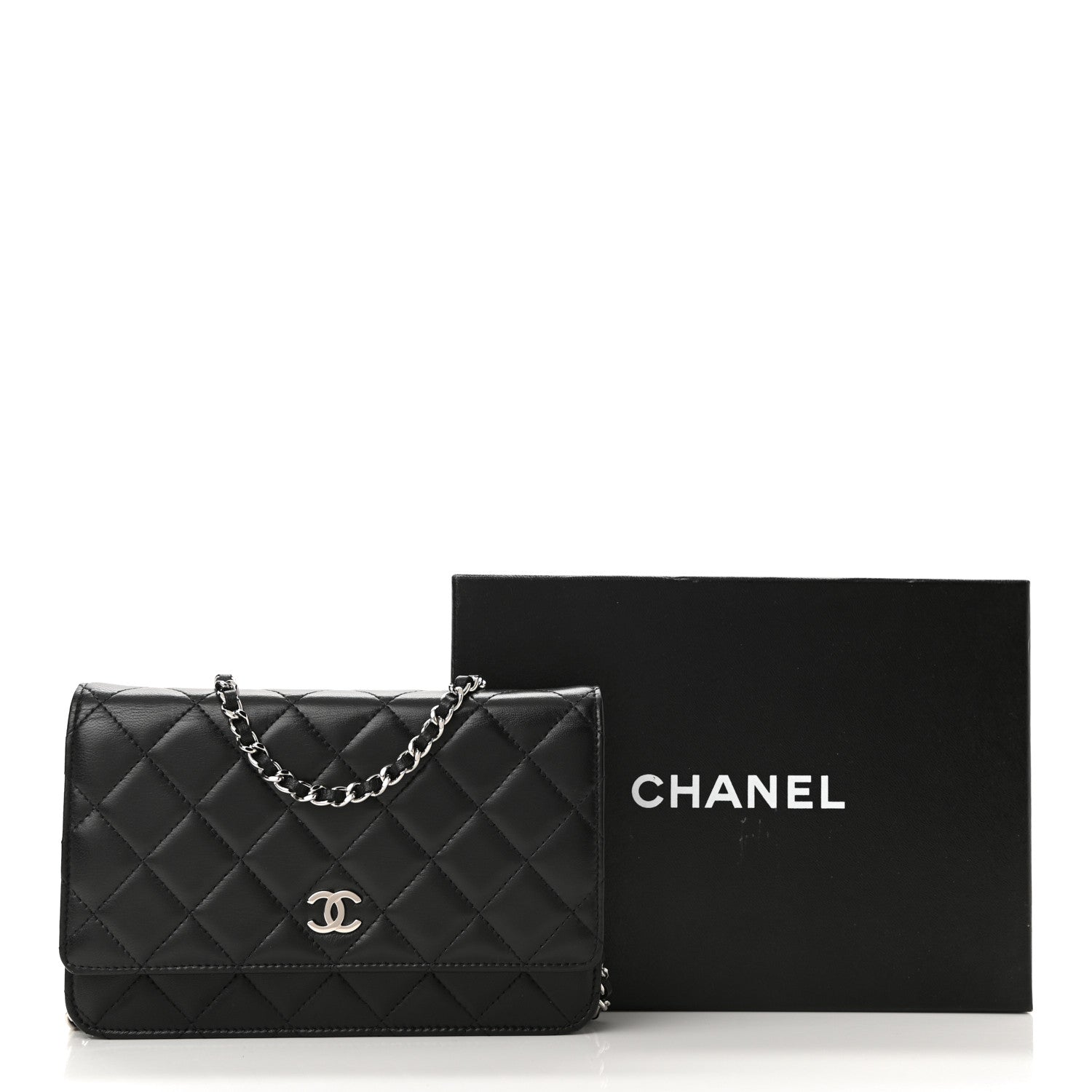 Chanel Lambskin Quilted Wallet On Chain WOC Black 12 of 12