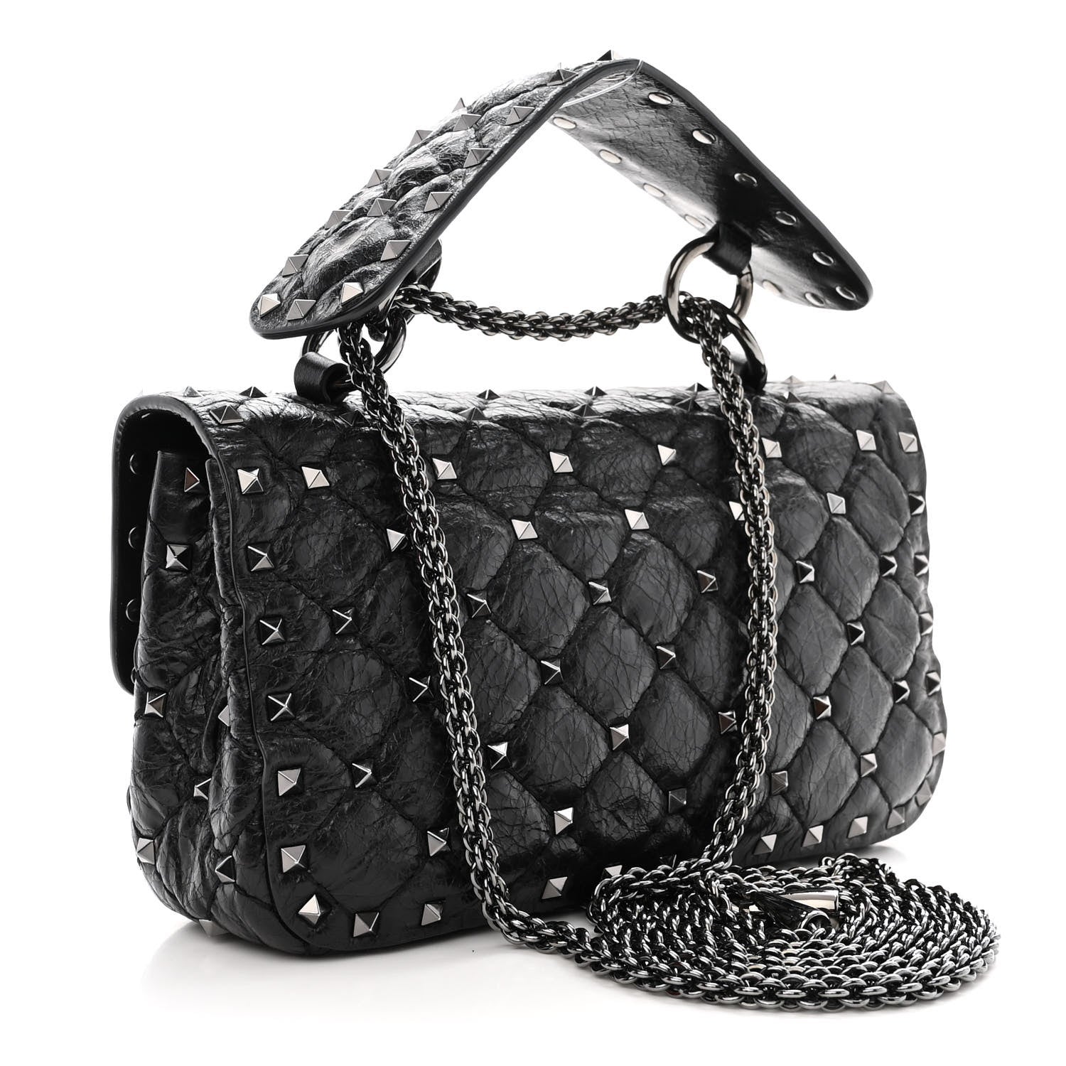 Valentino Garavani Craquele Nappa Small Rockstud Spike Shoulder Bag Black 3 of 11