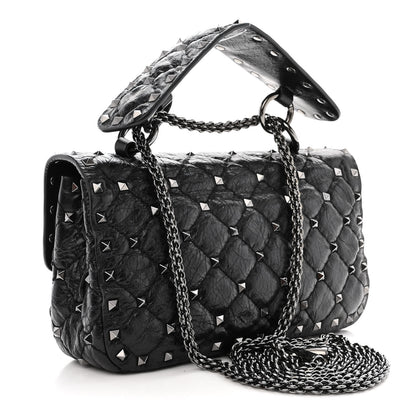 Valentino Garavani Craquele Nappa Small Rockstud Spike Shoulder Bag Black 3 of 11