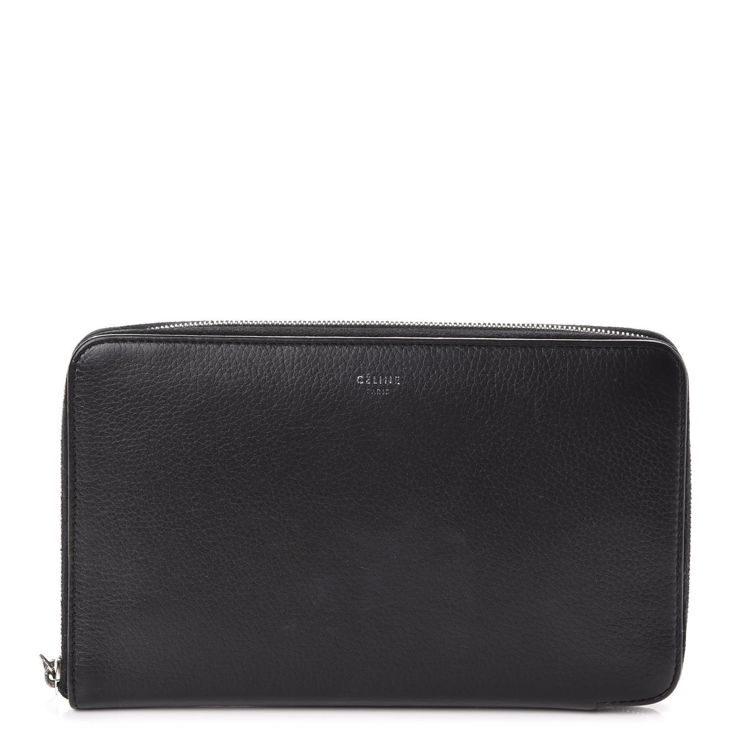 Drummed Calfskin Zip Around Organizer Wallet Black Citron
