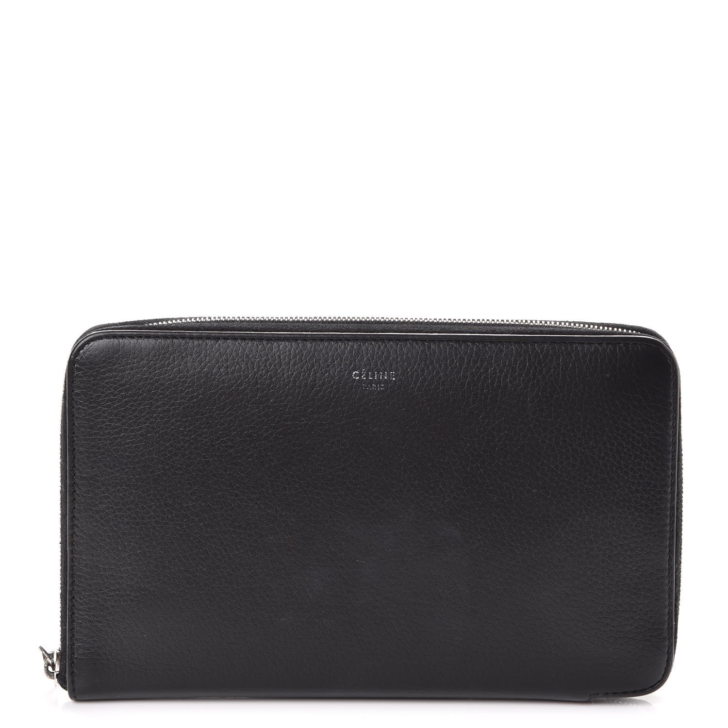 Celine Drummed Calfskin Zip Around Organizer Wallet Black Citron 1 of 15