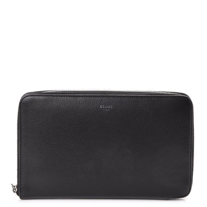 Celine Drummed Calfskin Zip Around Organizer Wallet Black Citron 1 of 15