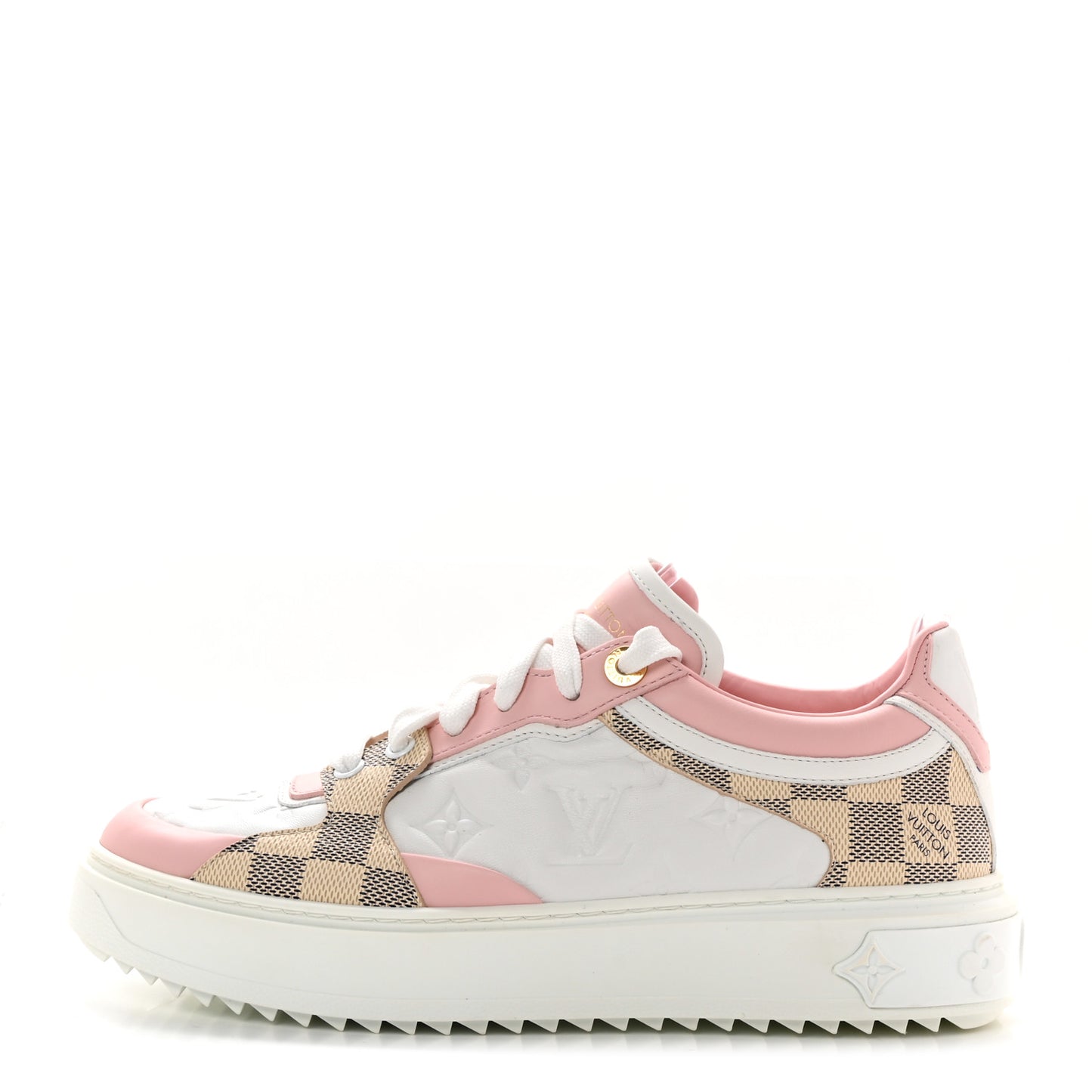 Monogram Embossed Calfskin Damier Azur Time Out Sneakers 38.5 Rose Clair Pink