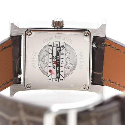 Hermes Stainless Steel Alligator Diamond Bezel Mother of Pearl 21mm Heure H Hour Quartz Watch Gris Elephant 4 of 5