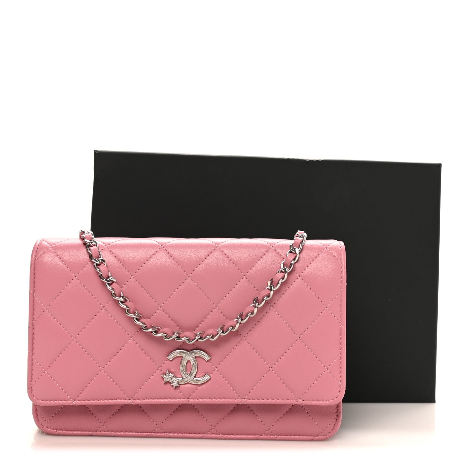 Chanel Lambskin Quilted Crystal Star Wallet On Chain WOC Pink 11 of 11
