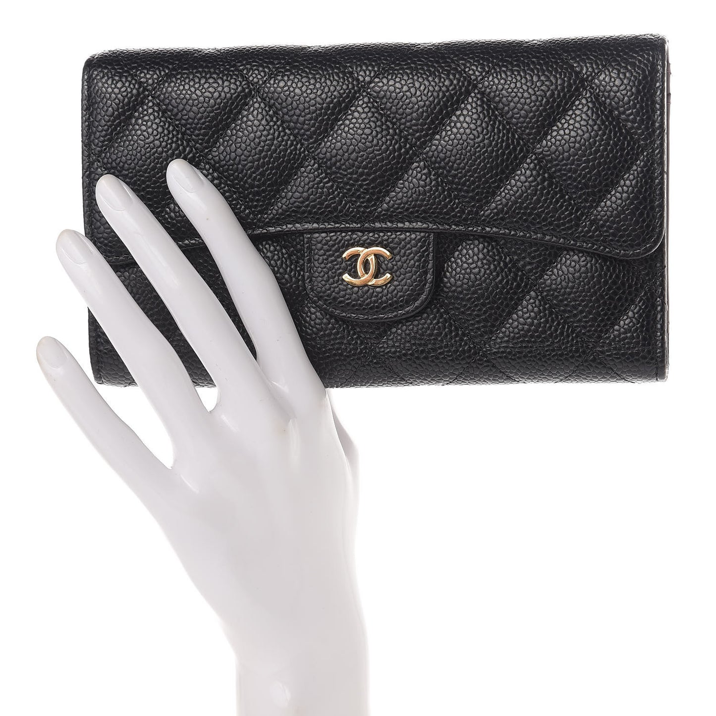 Caviar Quilted Large Flap Wallet Black