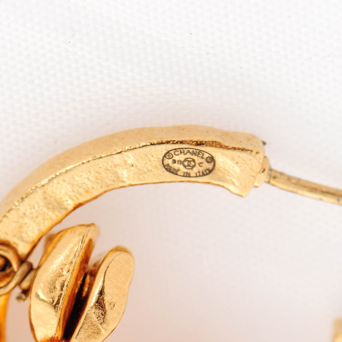 Brushed Metal Bead CC Hoop Earrings Gold