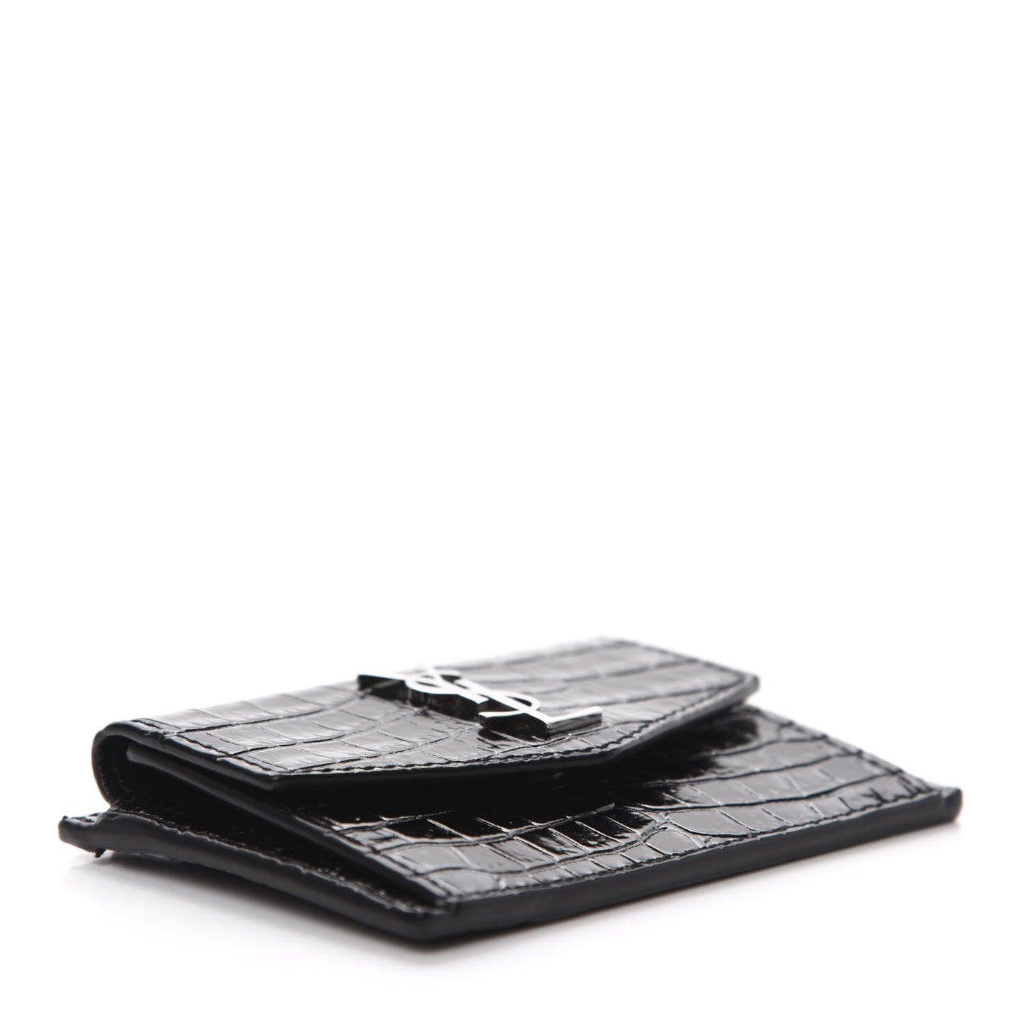 Calfskin Crocodile Embossed Uptown Monogram Card Case Black