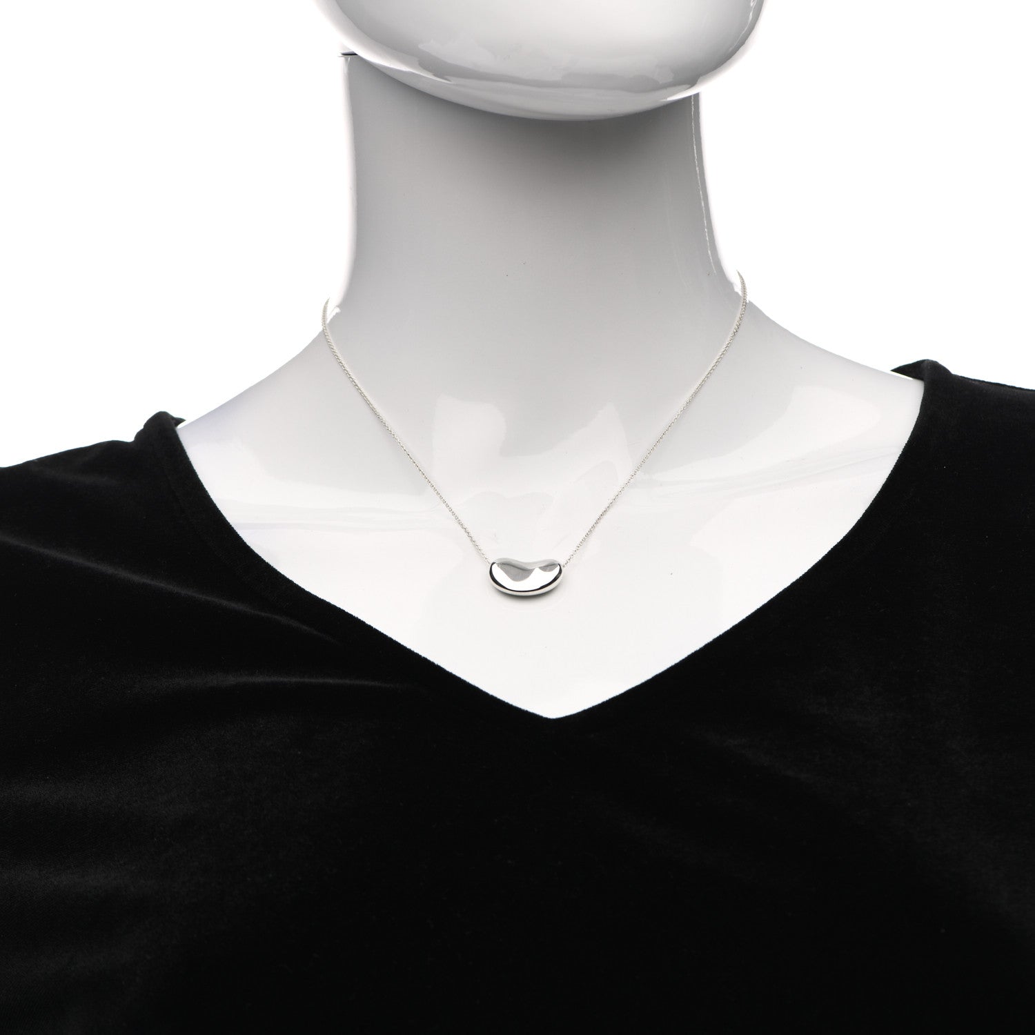 Tiffany Sterling Silver 12mm Elsa Peretti Bean Pendant Necklace 2 of 6