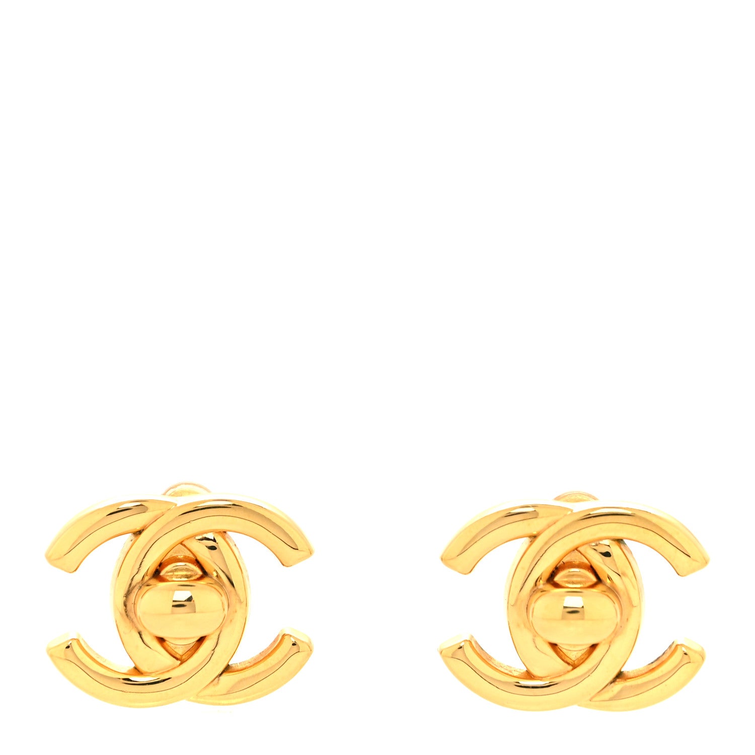 Chanel Metal CC Turnlock Clip On Earrings Gold 1 of 4