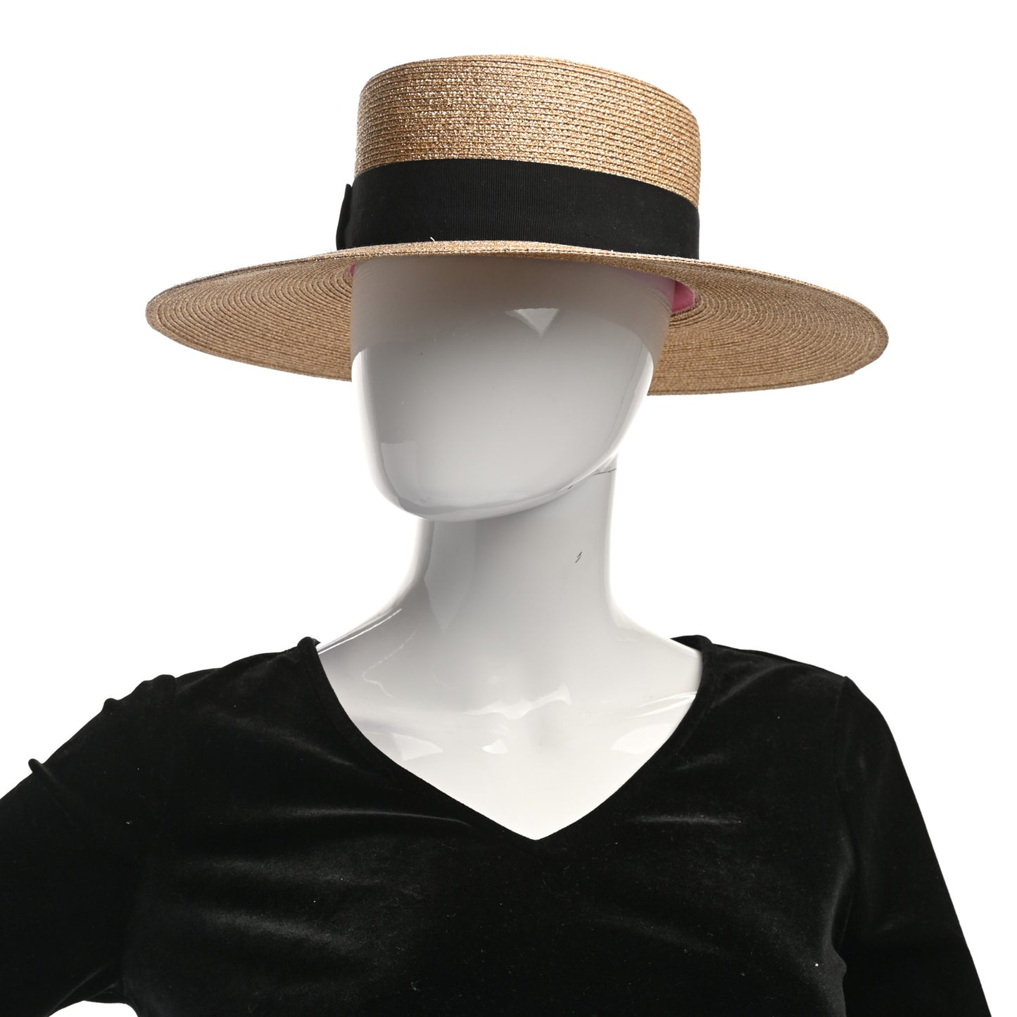 Glittered Straw Grosgrain Wide Brim Hat S Gold Black